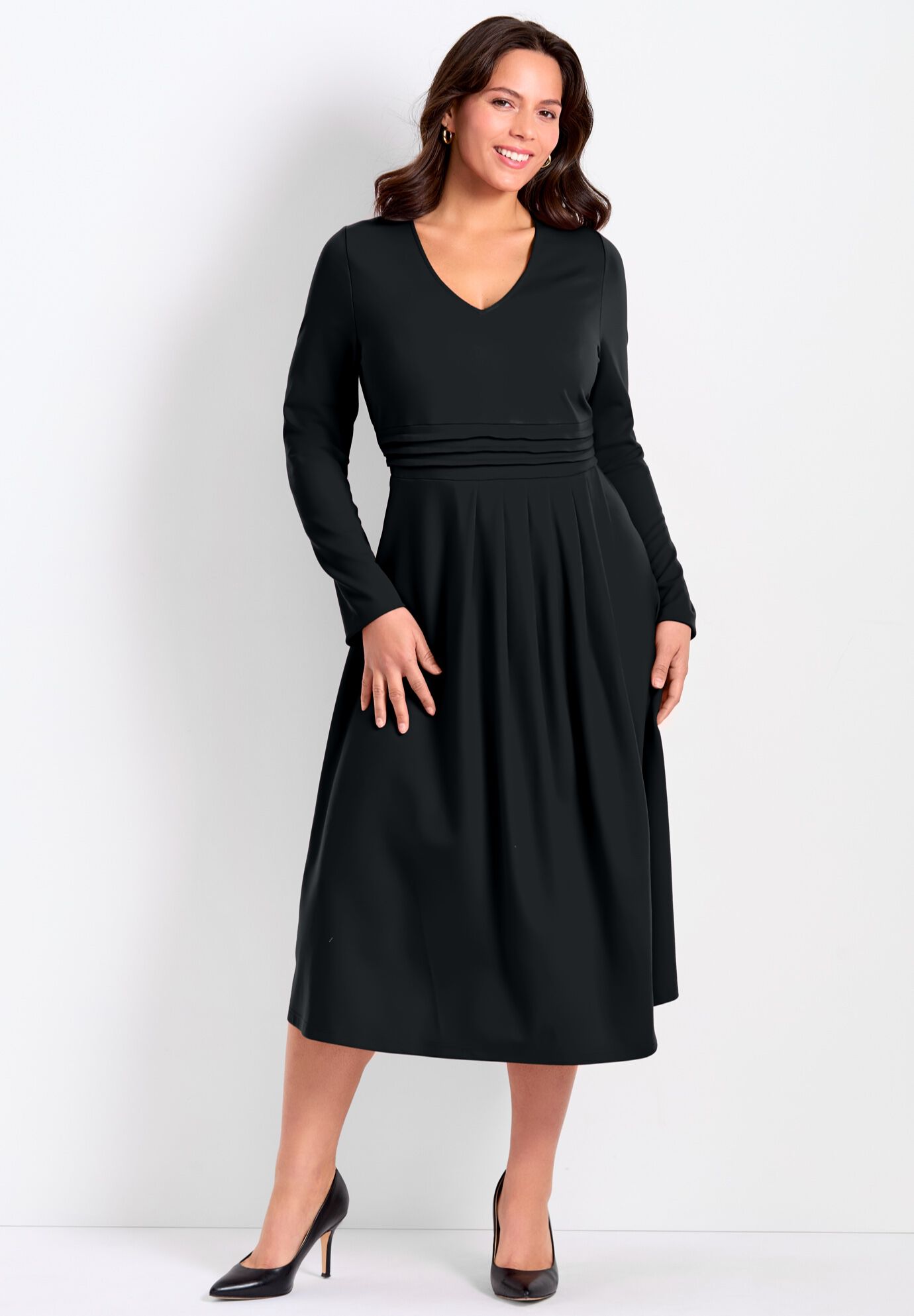 Fit And Flare Midi Ponte Dress, BLACK, alternate image number 2