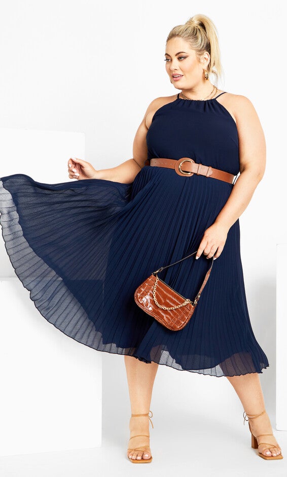 Halter Pleat Dress - navy, BLUE, hi-res image number 0