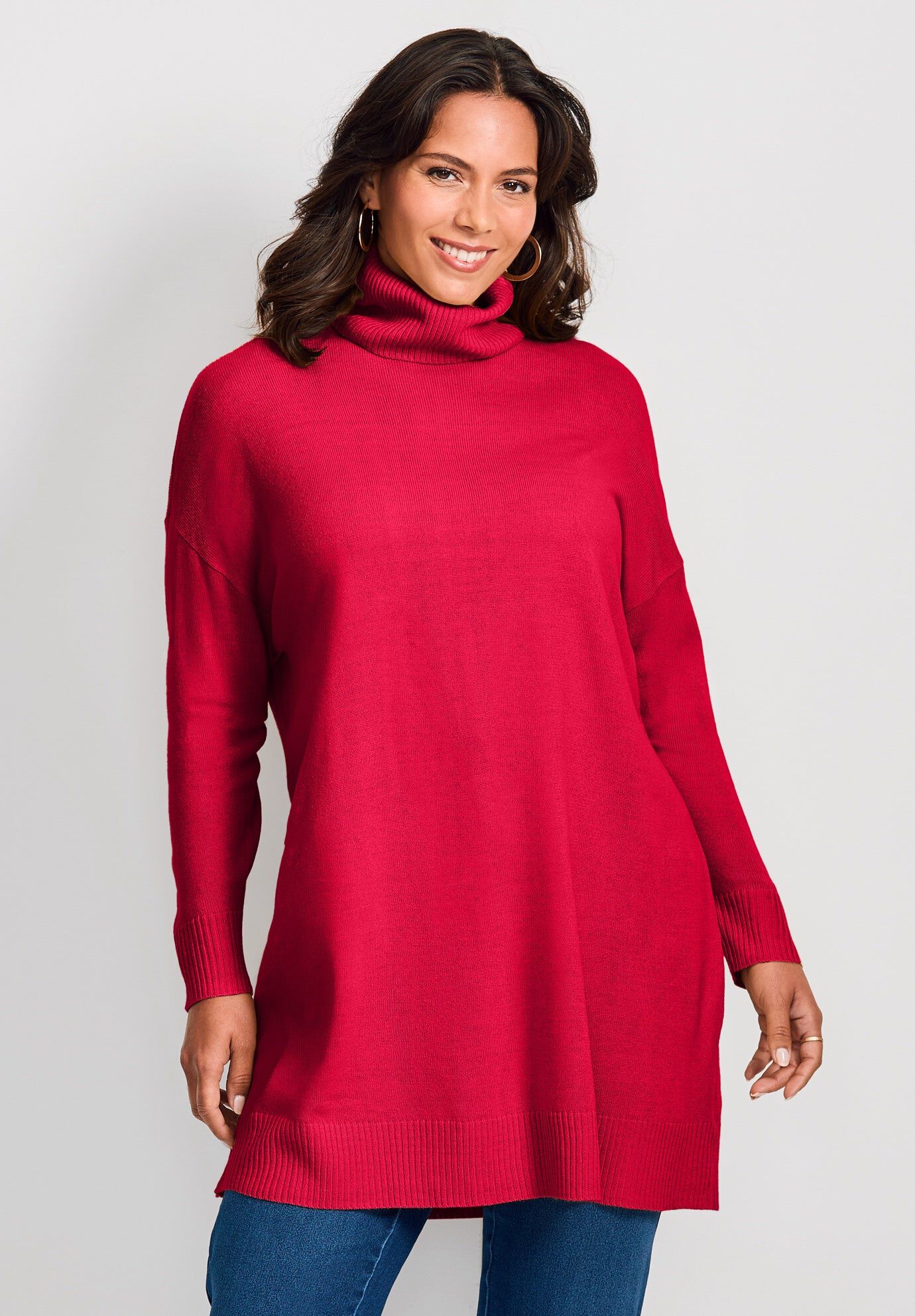 Turtleneck Tunic Sweater, VIBRANT RED, hi-res image number 0