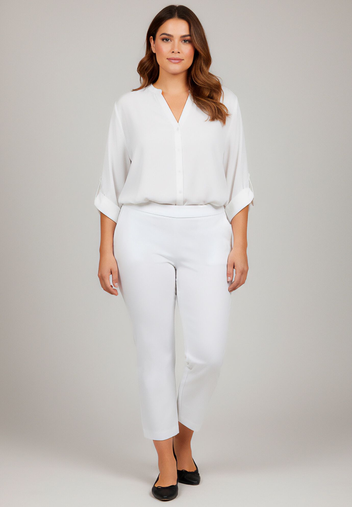 Super-Stretch Straight Ankle Pull-On Pant, WHITE, on-hover image number 1