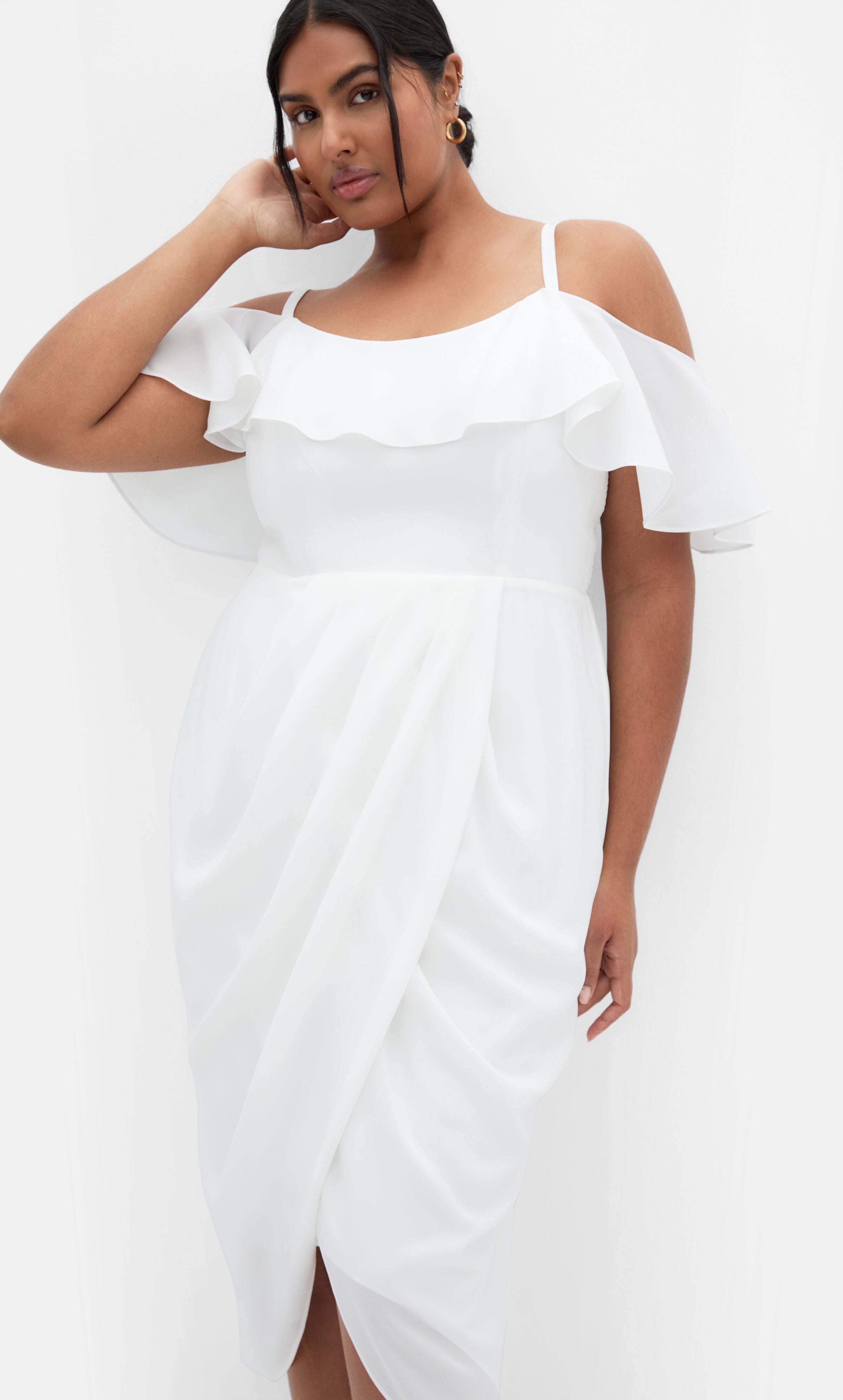 Flirtation Drape Midi Dress - ivory, WHITE, alternate image number 2