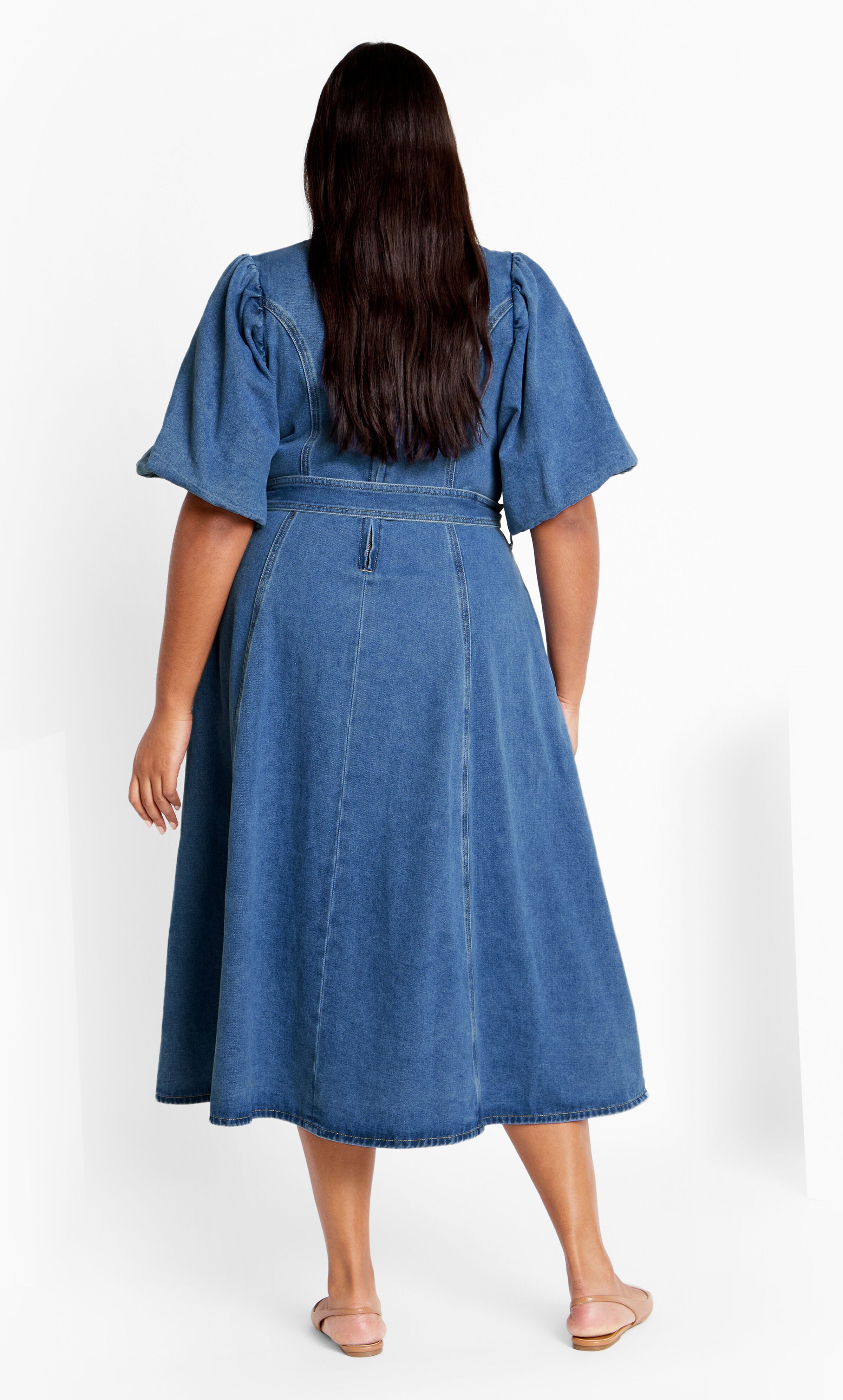Denim Delilah Dress - mid wash, BLUE, alternate image number 2