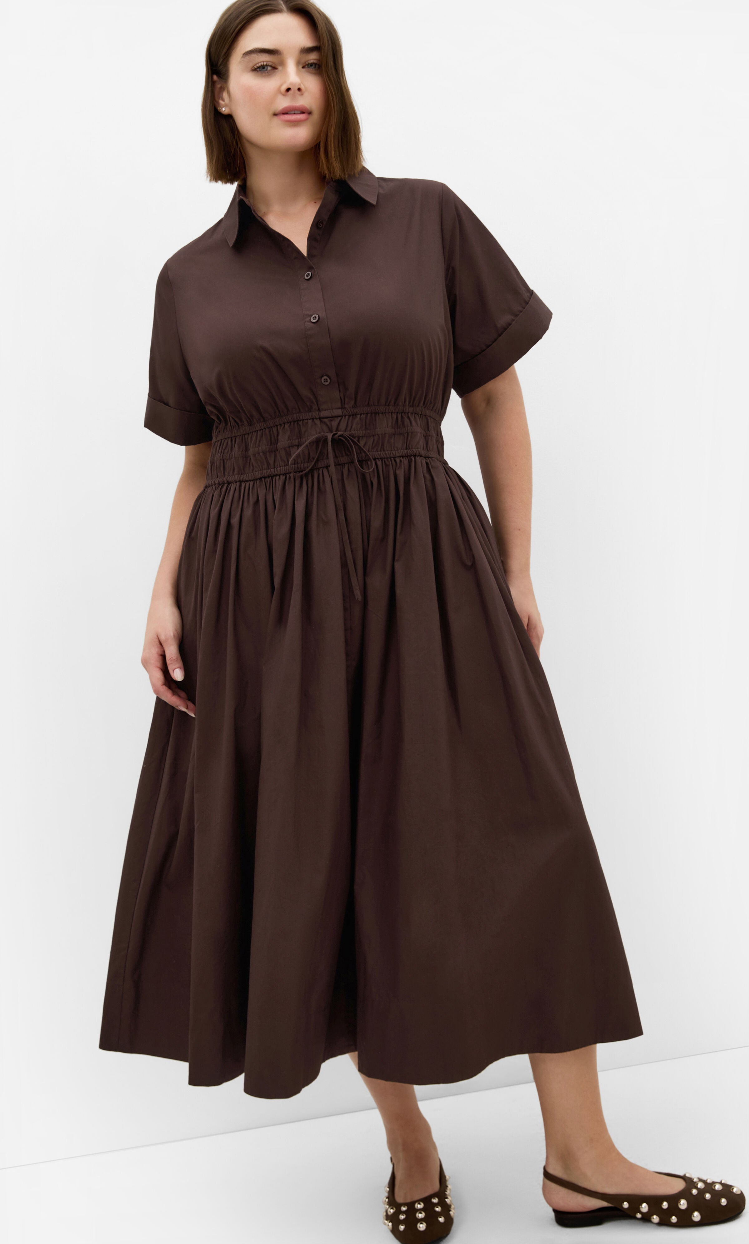 Lana Midi Shirt Dress, BROWN, hi-res image number 0