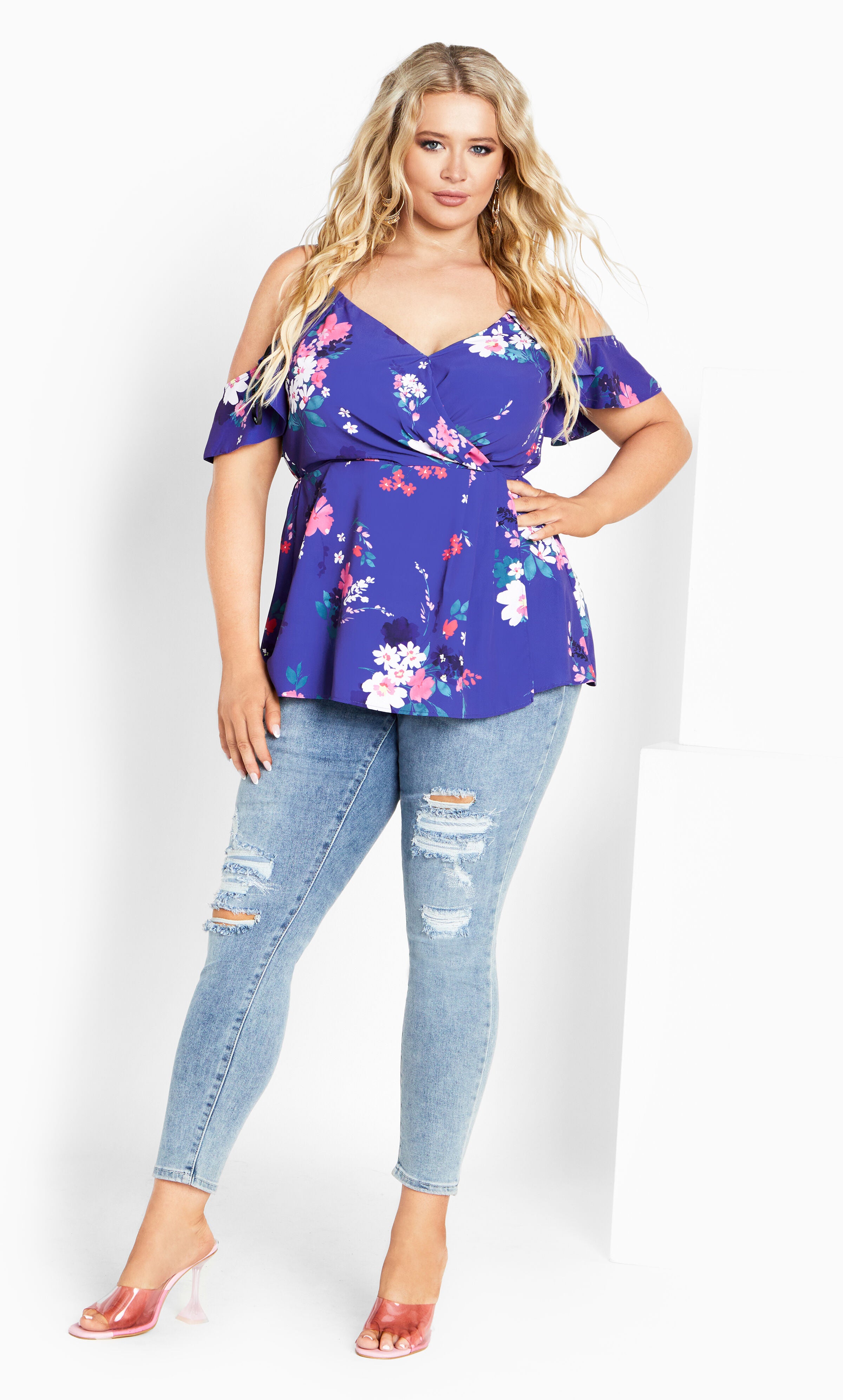 Kallie Print Top - cobalt, BLUE, alternate image number 2