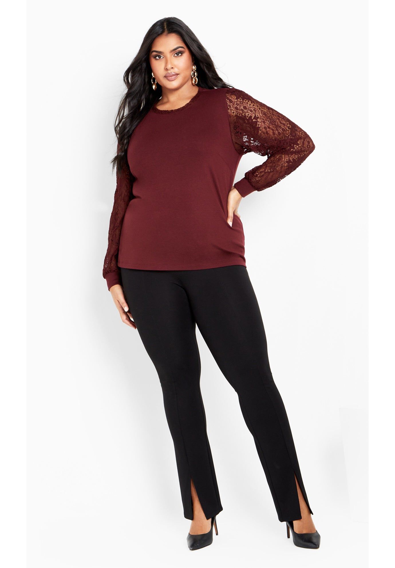 Parker Lace Long Sleeve Top, HENNA, hi-res image number 0