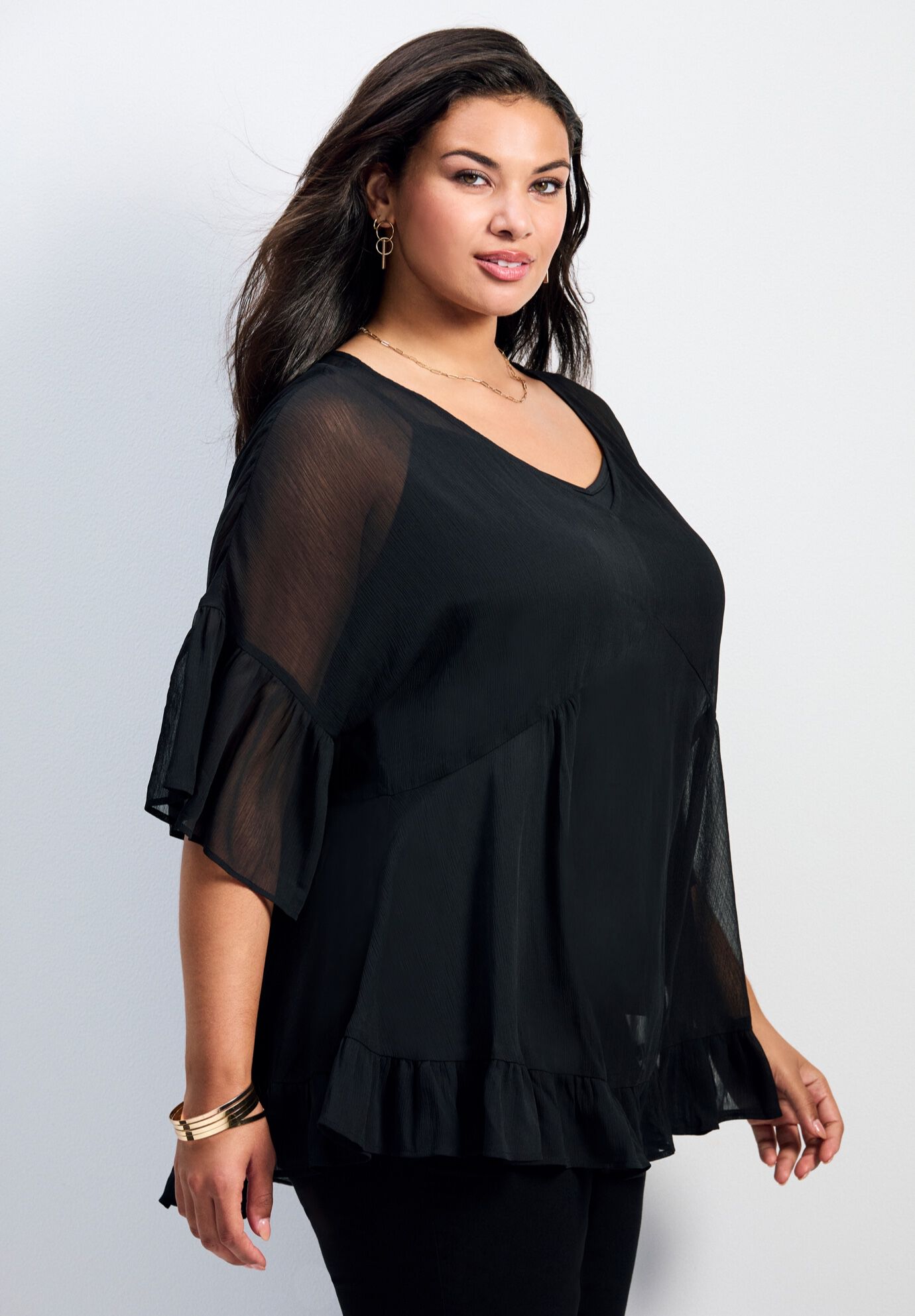Harlow Frill Detail Blouse, BLACK, alternate image number 1