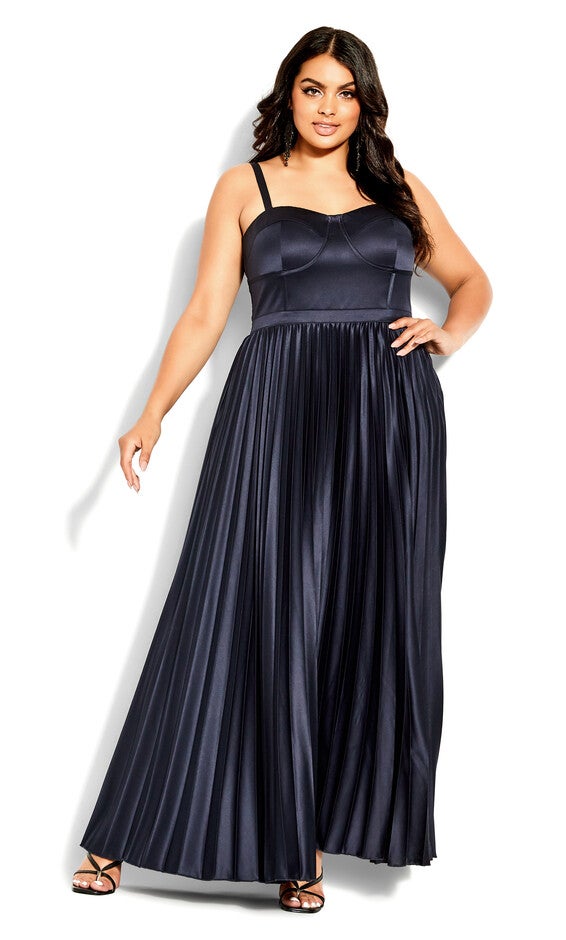 Pleat Desire Dress - navy, BLUE, alternate image number null