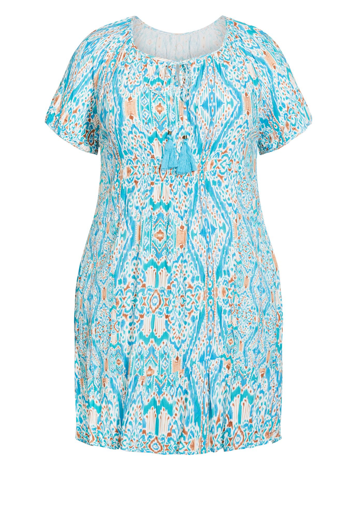 Avalon Crush Tassel Tie Ruffle Tunic, AQUA IKAT, alternate image number 7