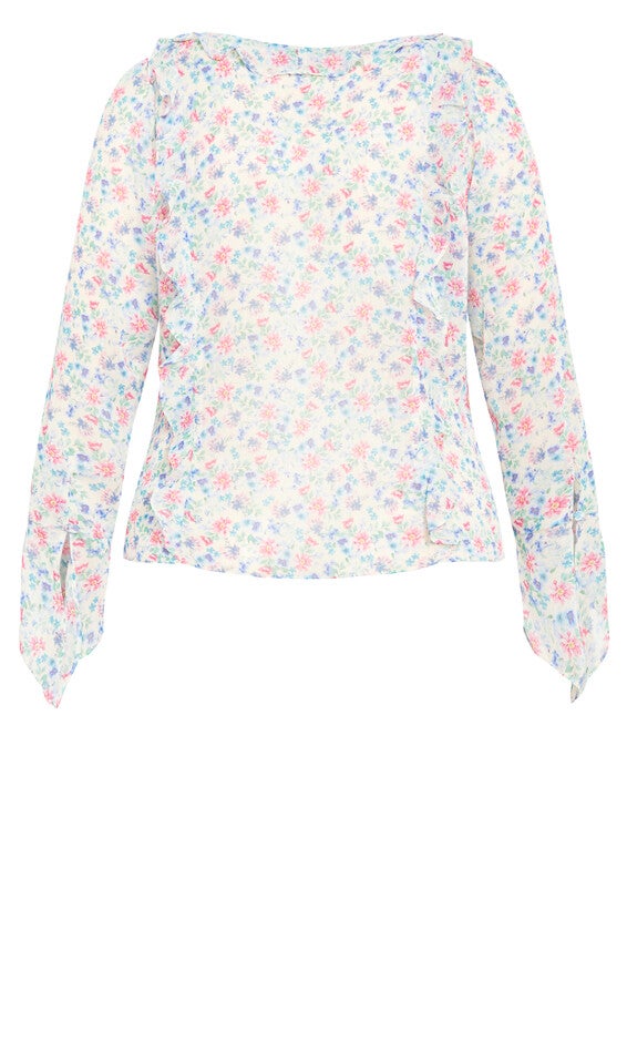 Lidia Ruffle Print Top - cream, PURPLE, alternate image number null