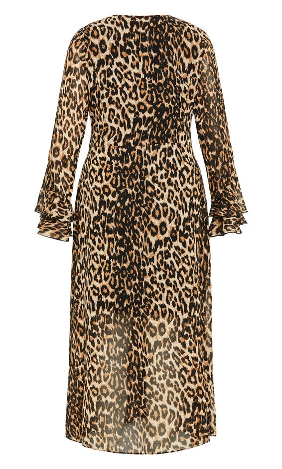 Plunge Frill Print Maxi Dress - leopard, LUXE, alternate image number 4