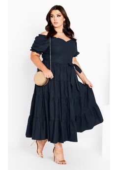 Puff Sleeve Maxi Dress - navy