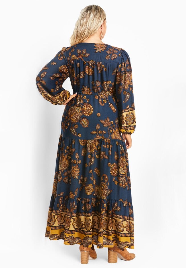 Ellery Placement Print Tiered Maxi Dress, NAVY BORDER, on-hover image number 1