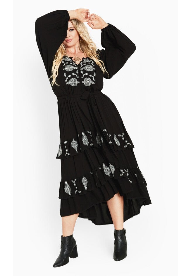 Amahle Lace Embroidered Tier Maxi Dress, BLACK, alternate image number null