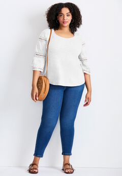 Eyelet Trim Bell Sleeve Scoopneck Tee