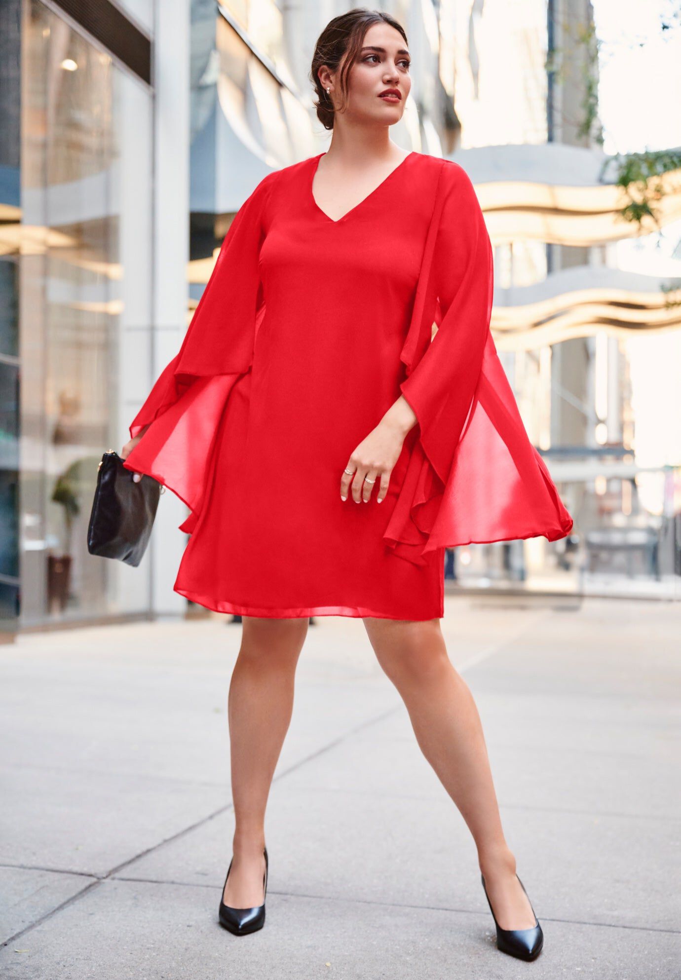 Nina Cape Dress, HOT RED, hi-res image number 0