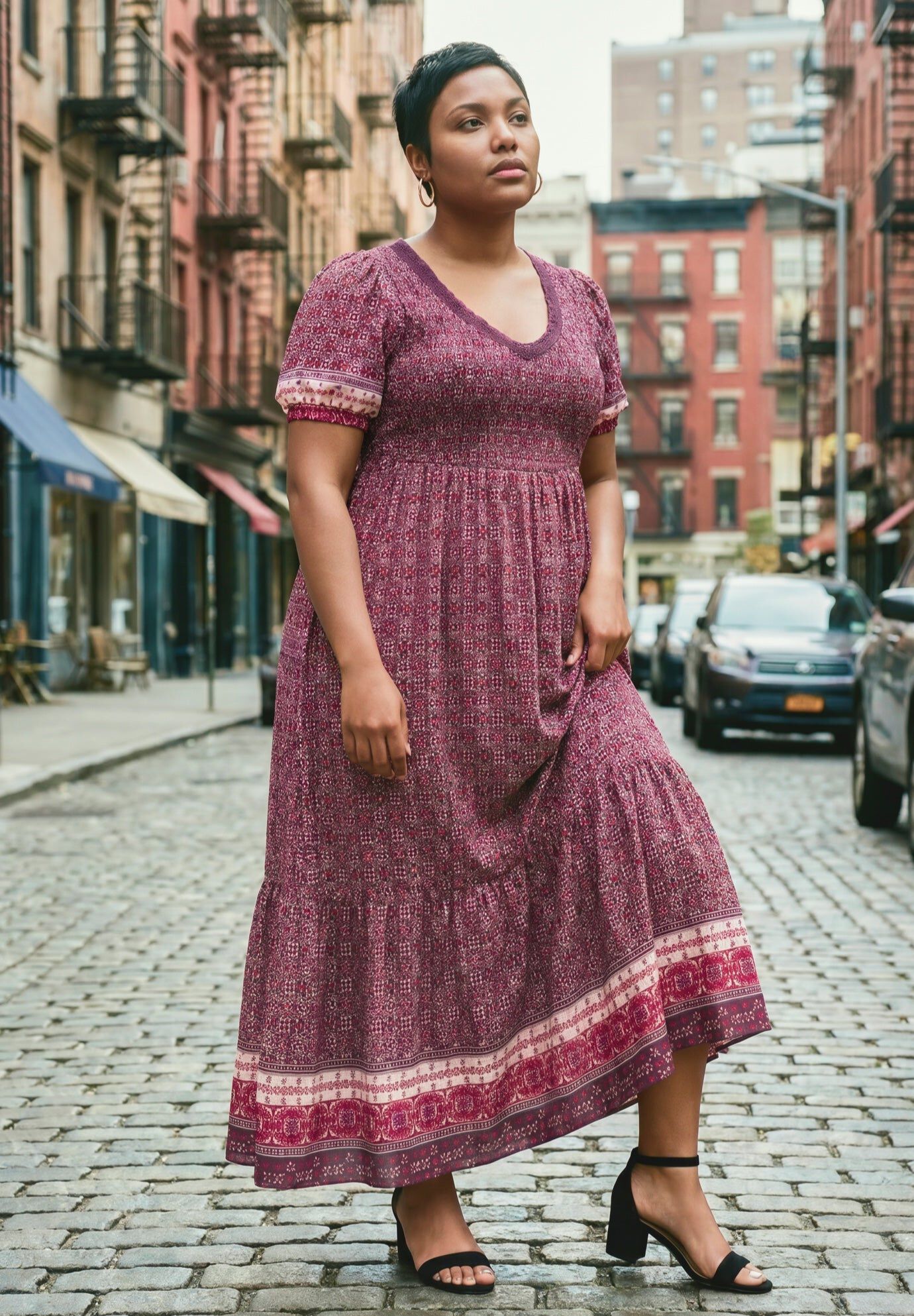 Eve Border Dress, BERRY GEO, hi-res image number 0