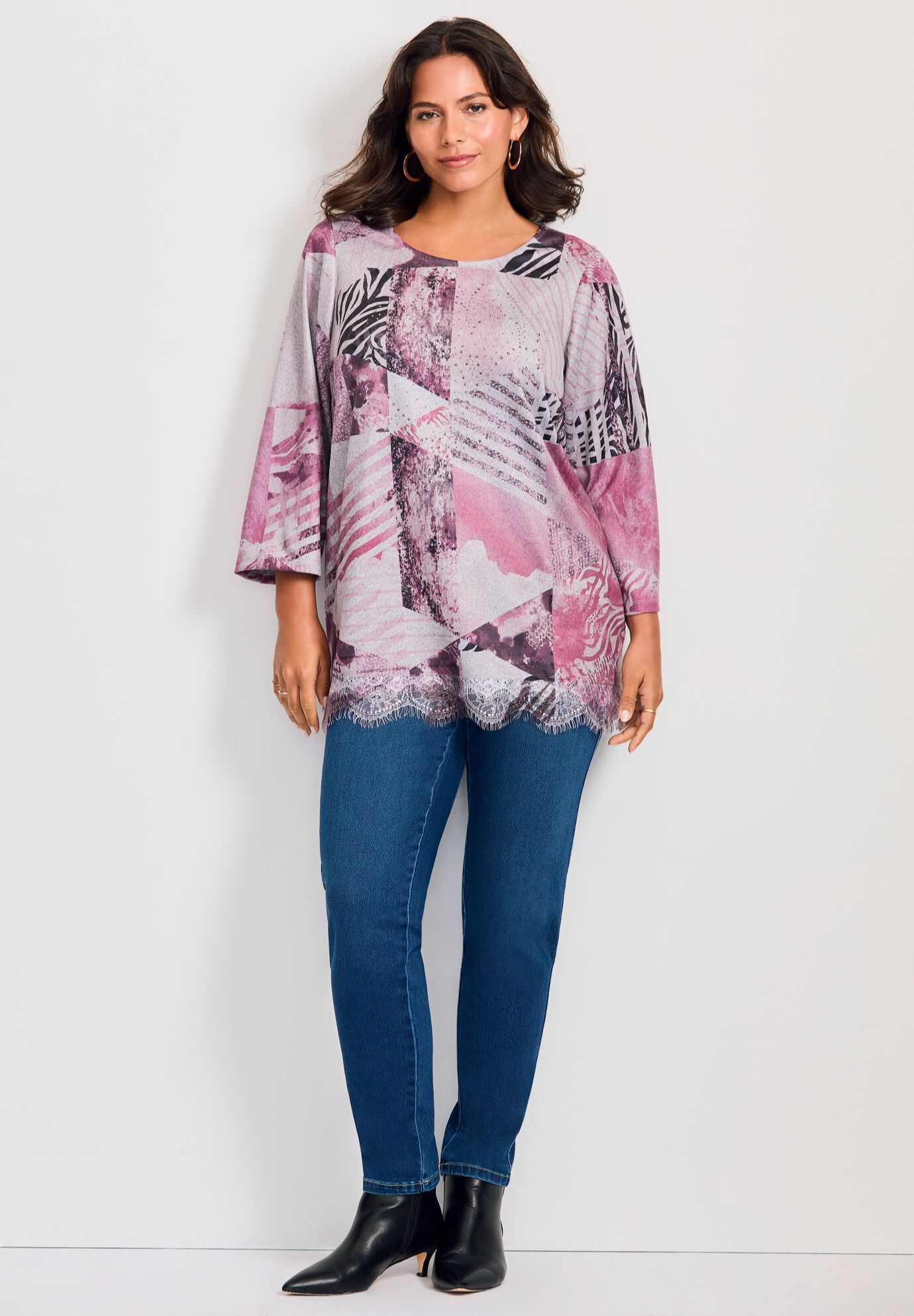 Lace Hem Top, PLUM GEO, alternate image number 3