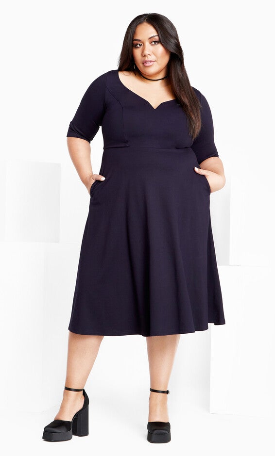 Cute Girl Elbow Sleeve Dress - navy, BLUE, alternate image number null