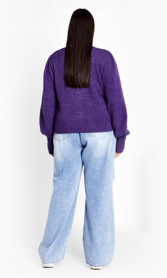 Fluffy Button Cardigan - royal purple, PURPLE, alternate image number null