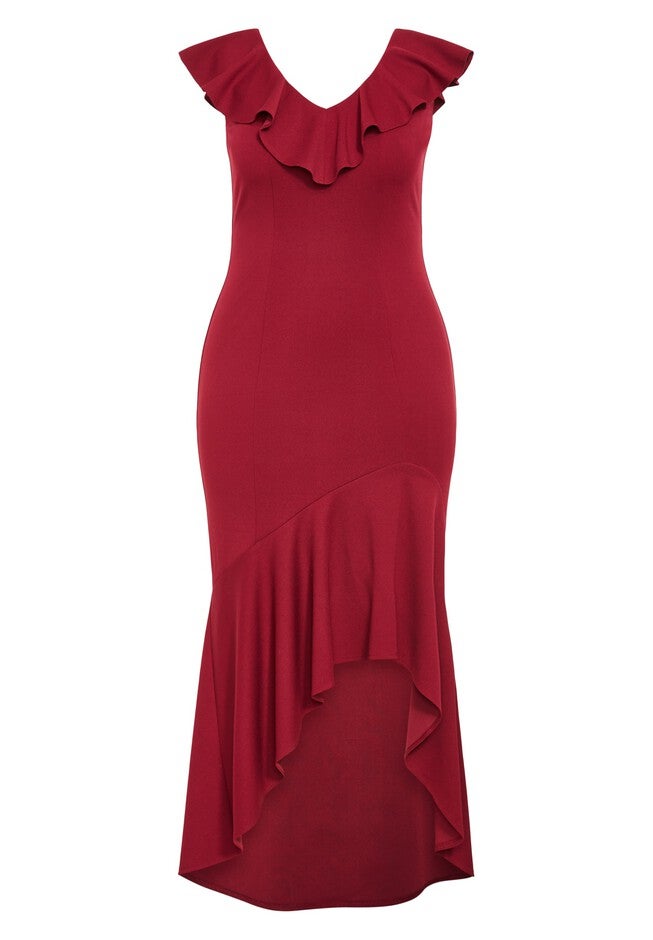 Destiny Ruffle Sleeveless Dress, VIBRANT RED, alternate image number null