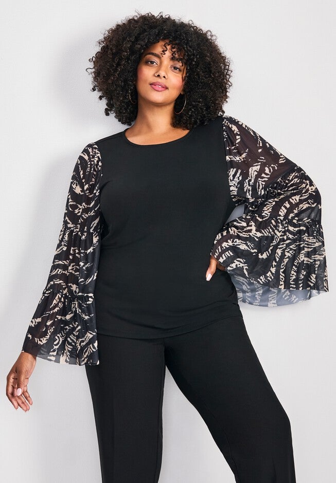 Mylo Mesh Bell Sleeve Top, ANIMAL INSTINCT, hi-res image number 0