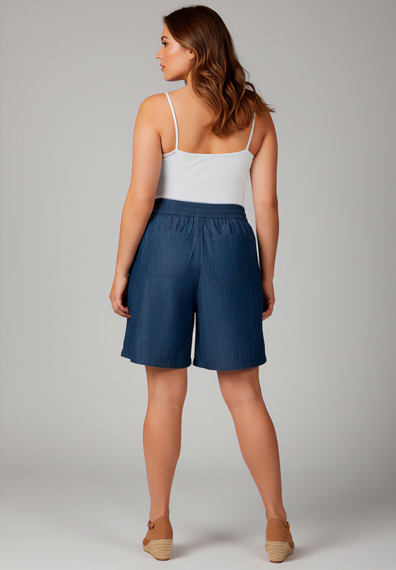Wide-Leg Drawstring Short, DARK WASH, alternate image number 2
