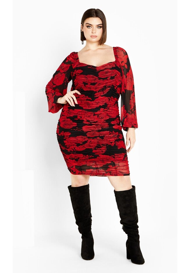 Alia Print Dress - black, ROSE PRINT, on-hover image number 1