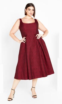 Estella Square Neck Midi Dress - love red
