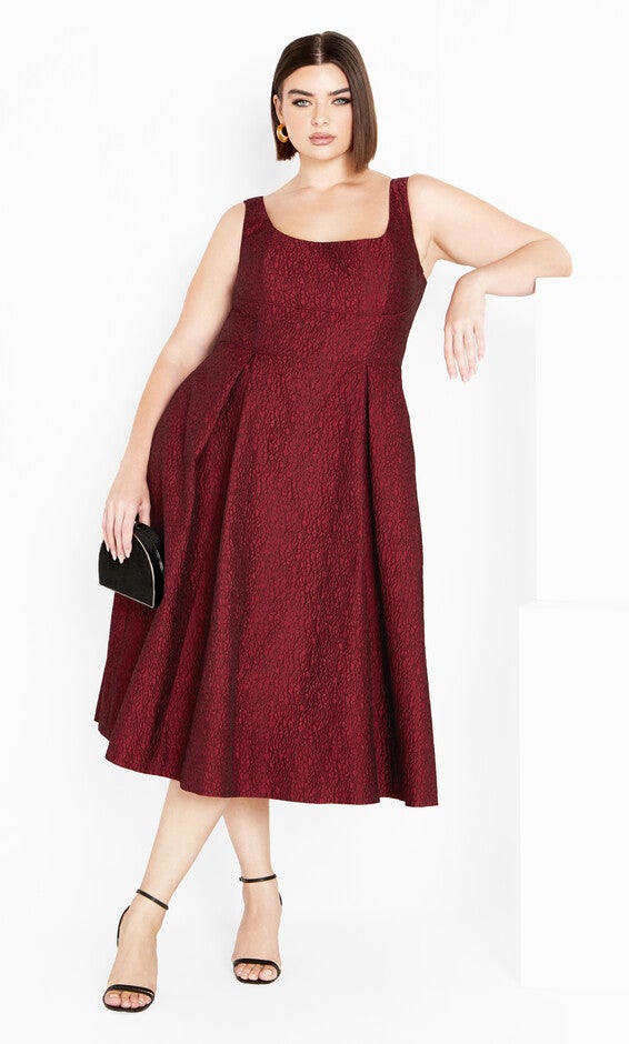 Estella Square Neck Midi Dress - love red, RED, alternate image number 2