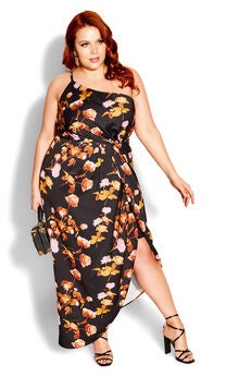 Vivid Floral Dress - black