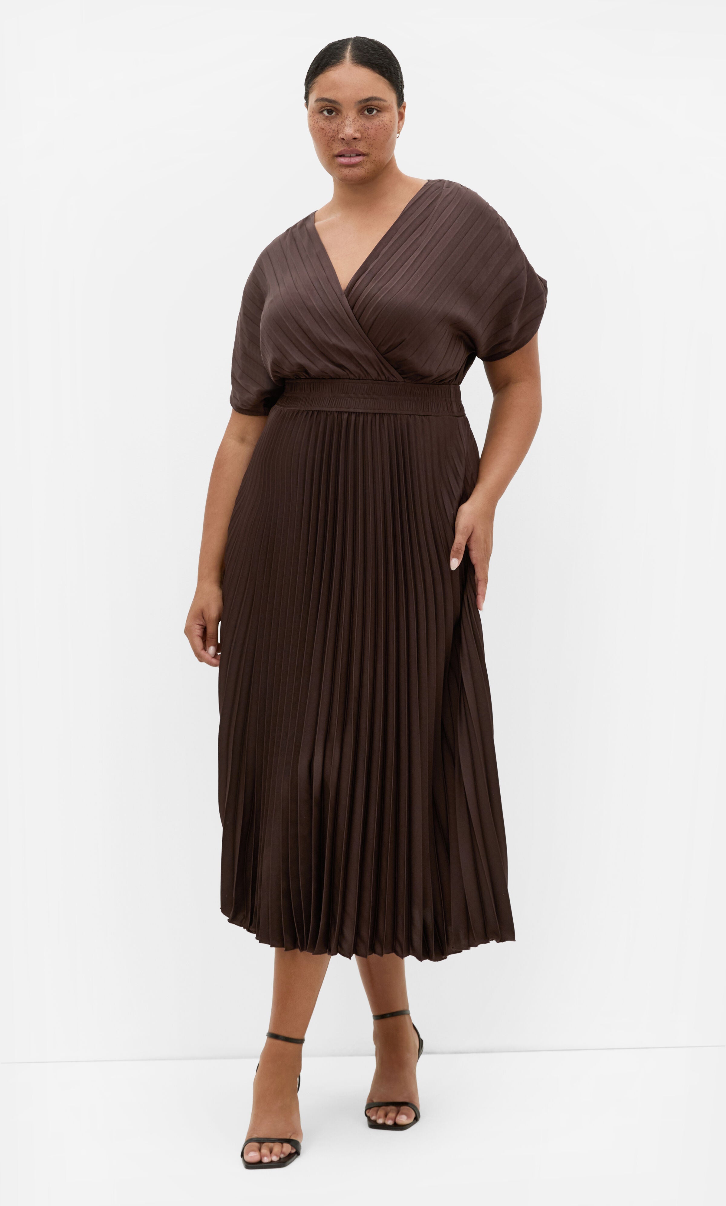 Elia Pleat Dress, BROWN, hi-res image number 0