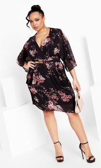 Bold Blossom Wrap Dress - black