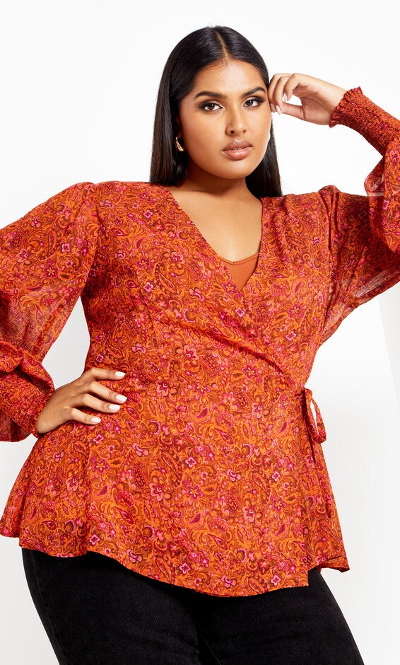 Alexis Print Top - rust, ORANGE, hi-res image number 0