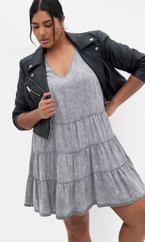 Denim Tier Dress - grey wash