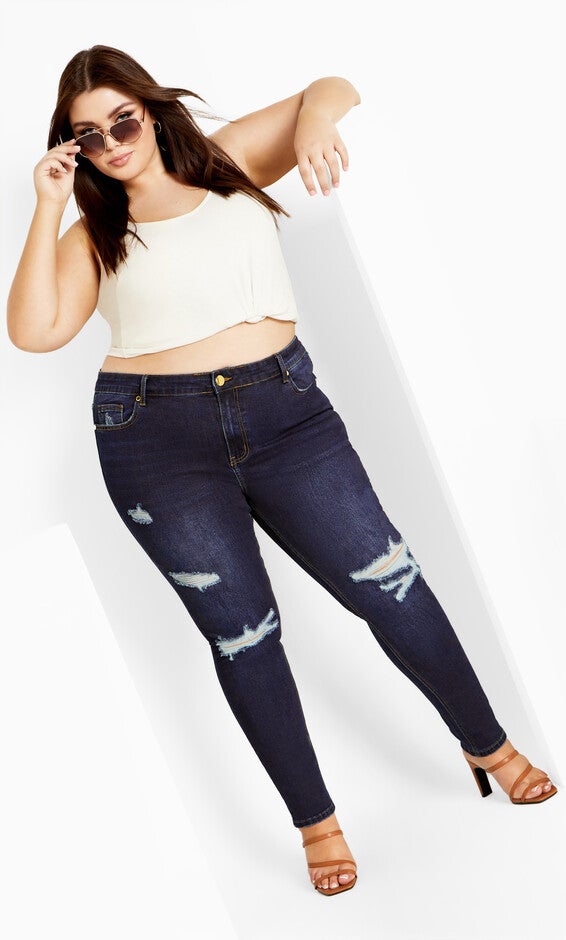 Asha Jojo Distressed Detail Crop Jean - dark denim, DARK, hi-res image number 0
