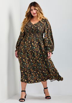 Indi Puff Sleeve Shirred Dress