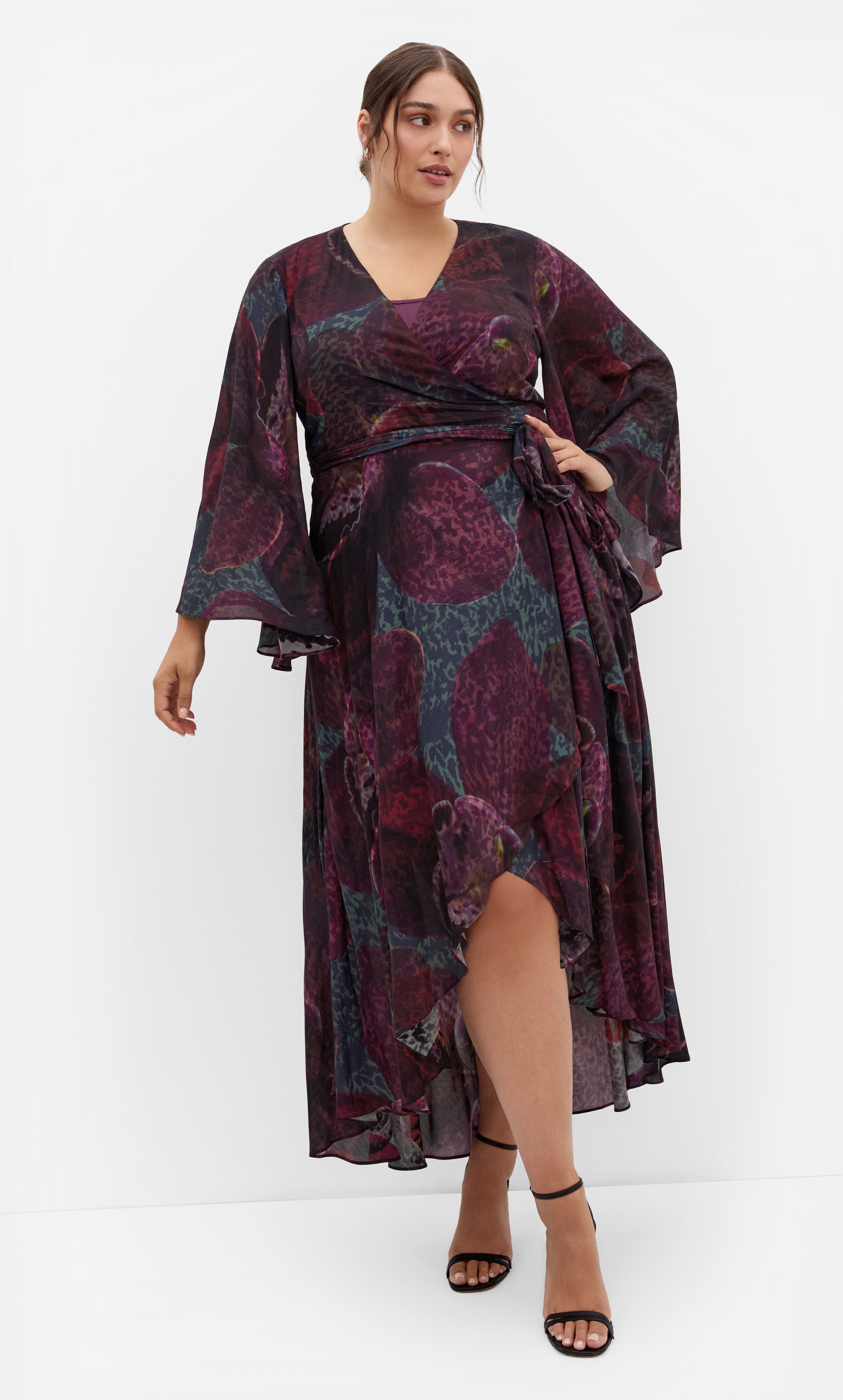 Evangeline Orchid Print Wrap Maxi Dress, PURPLE, on-hover image number 1