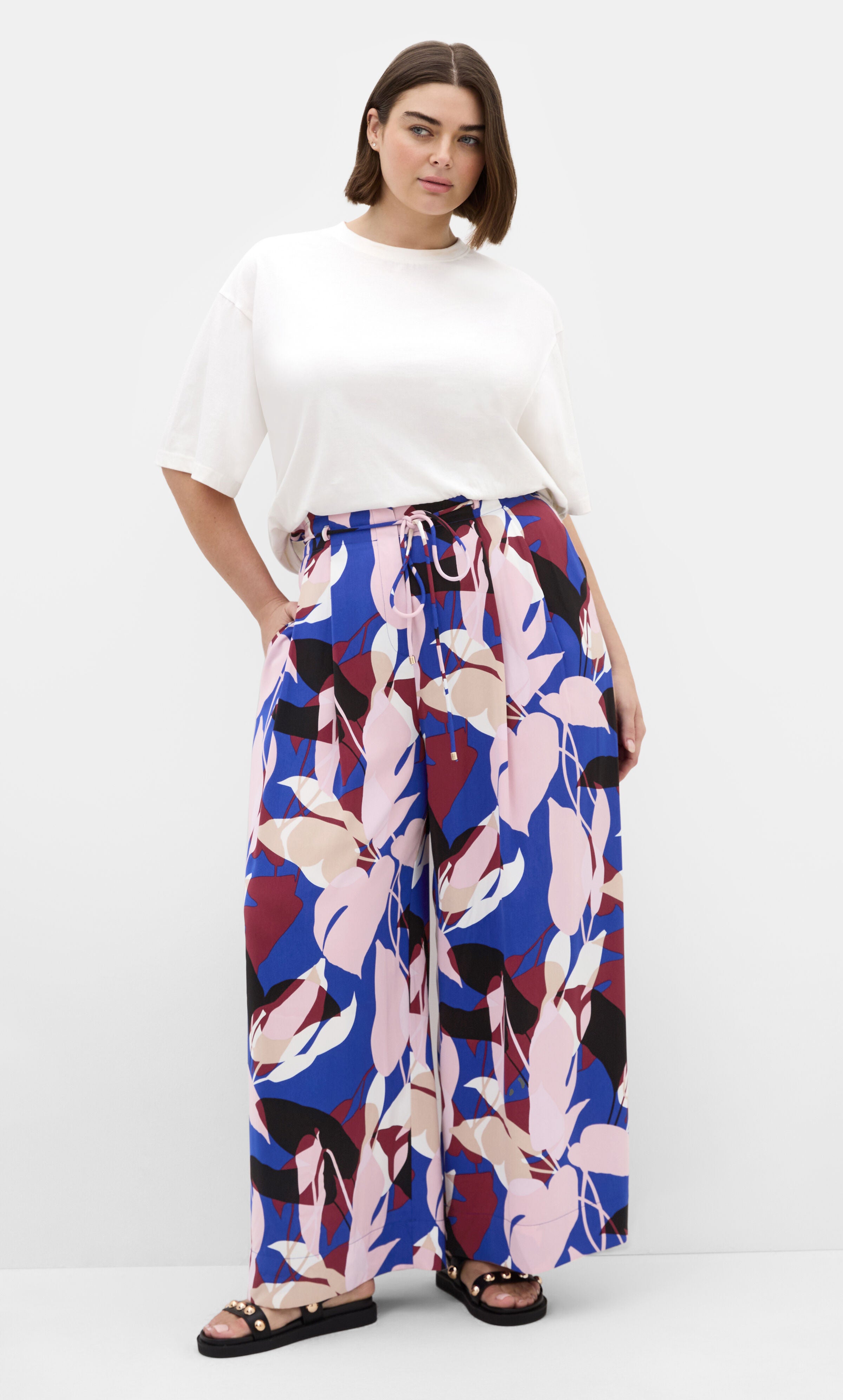 Wild Fern Print Wide Leg Pant, BLUE, hi-res image number 0