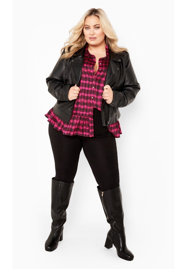 Gracie Print Full Sleeves Ruffle Shirt, PINK CHECK, on-hover image number null