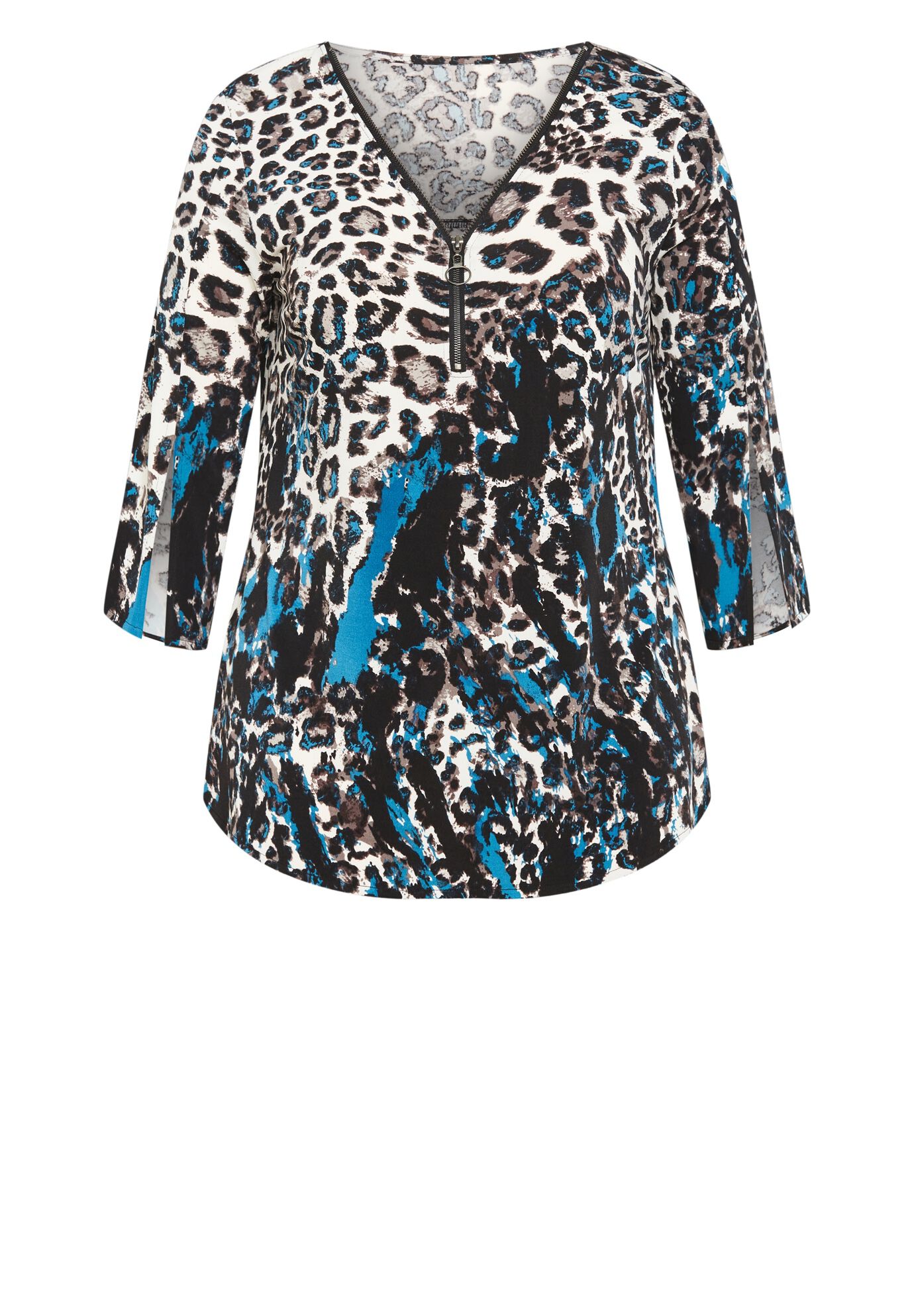 Leona Zip Top, TEAL ANIMAL, alternate image number 1