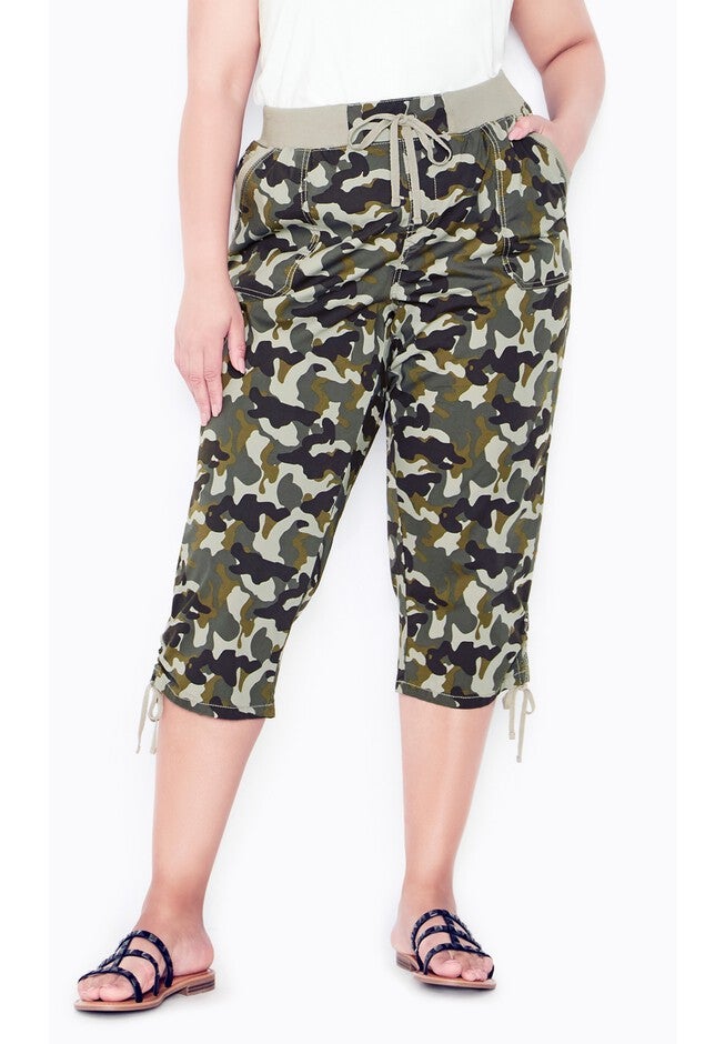 Cotton Cinch Print Capri, CAMO, alternate image number null