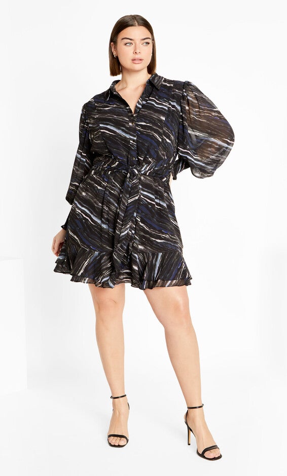 Sheer Lover Print Dress - marble, BLACK, alternate image number 1
