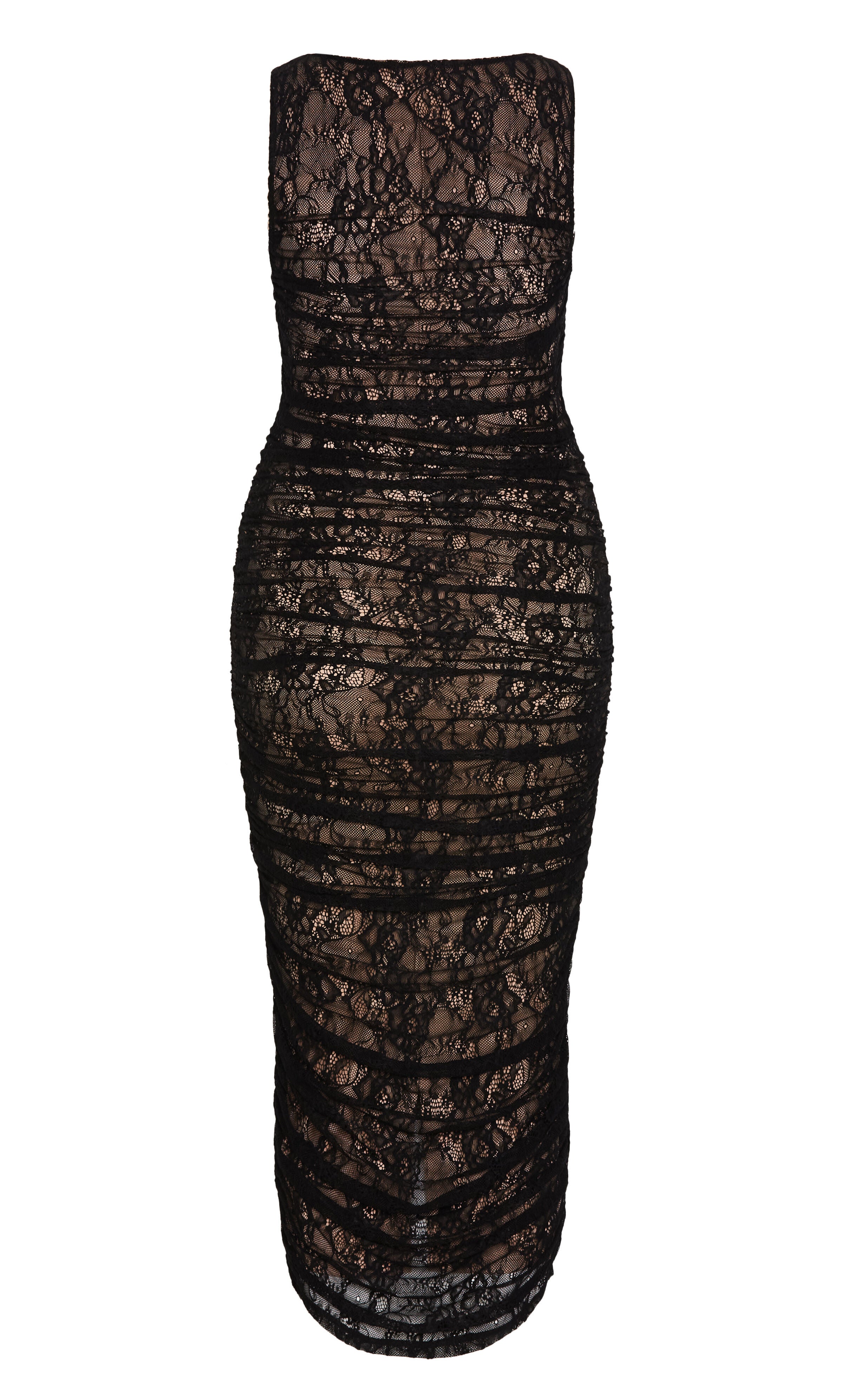 Halo Ruched Lace Midi Dress - black, BLACK, alternate image number 5