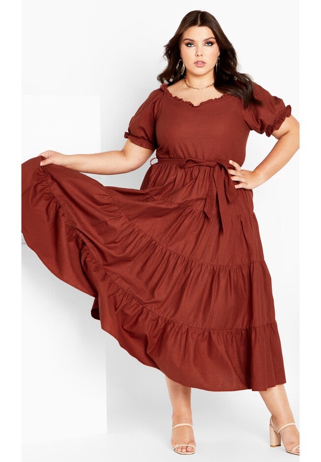 Puff Sleeve Maxi Dress - toffee, BROWN, on-hover image number null