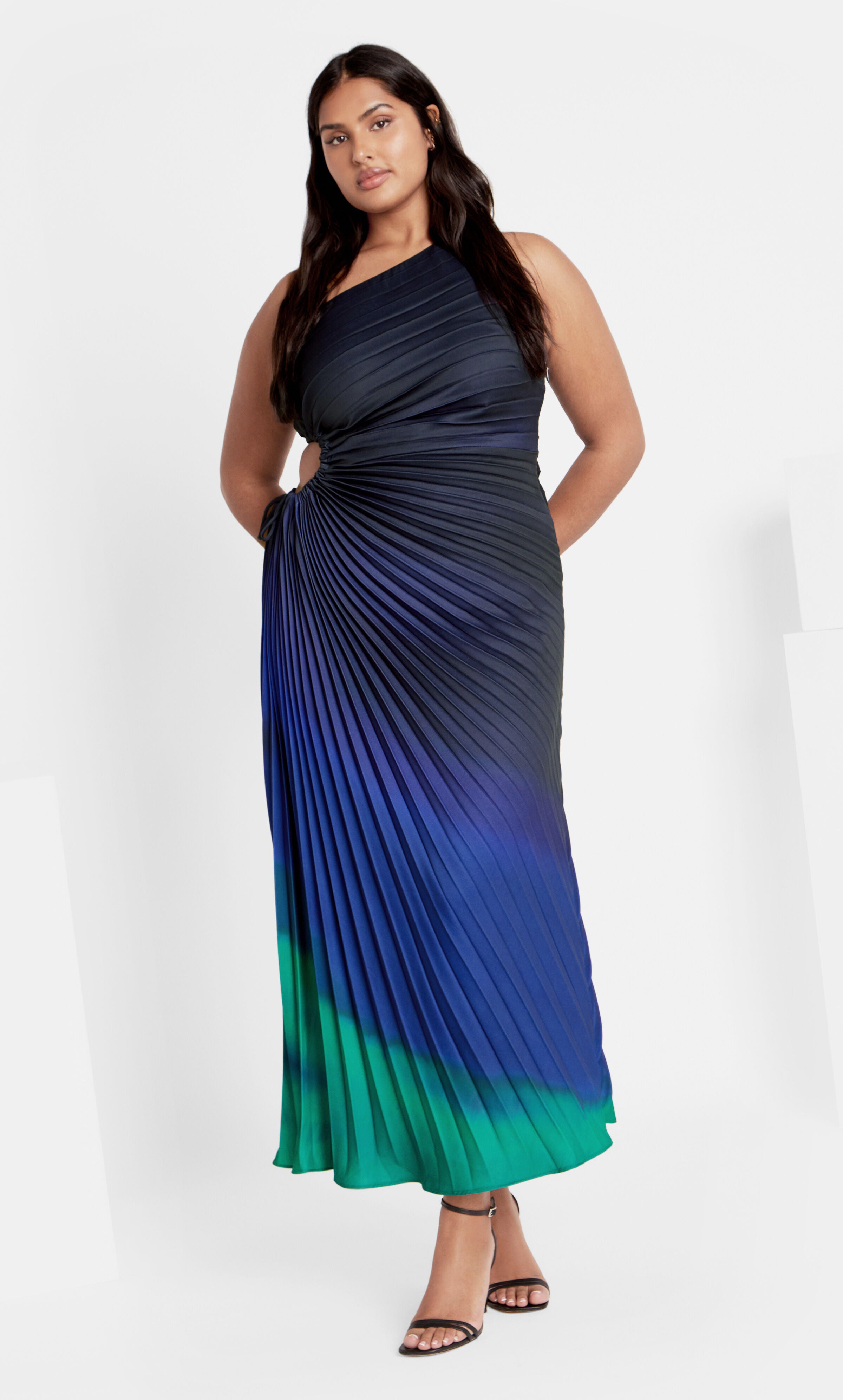 Aliza Pleat Maxi Dress - peacock, BLACK, alternate image number 1