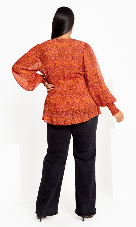 Alexis Print Top - rust, ORANGE, alternate image number 3