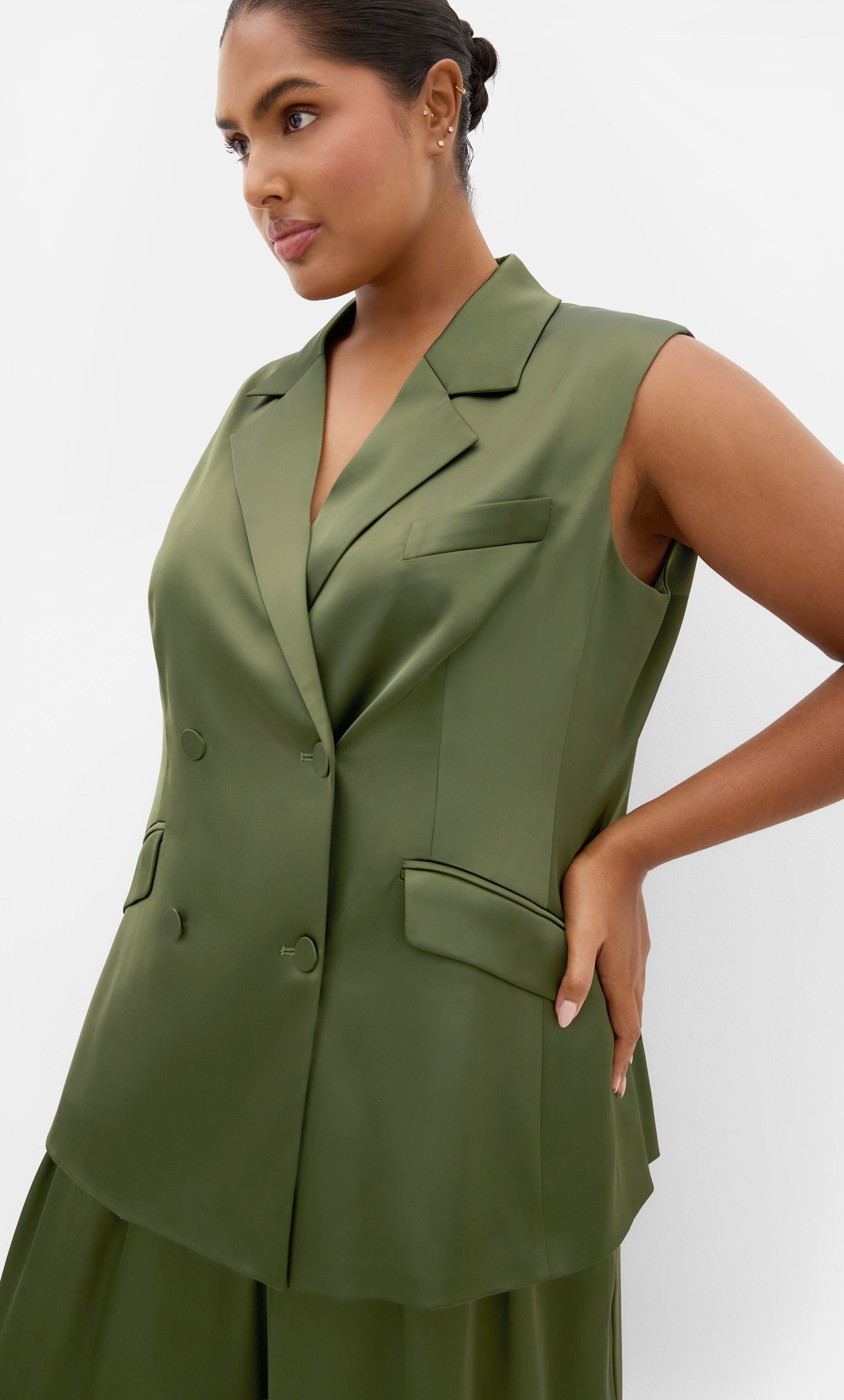 Rylie Satin Vest, GREEN, hi-res image number 0