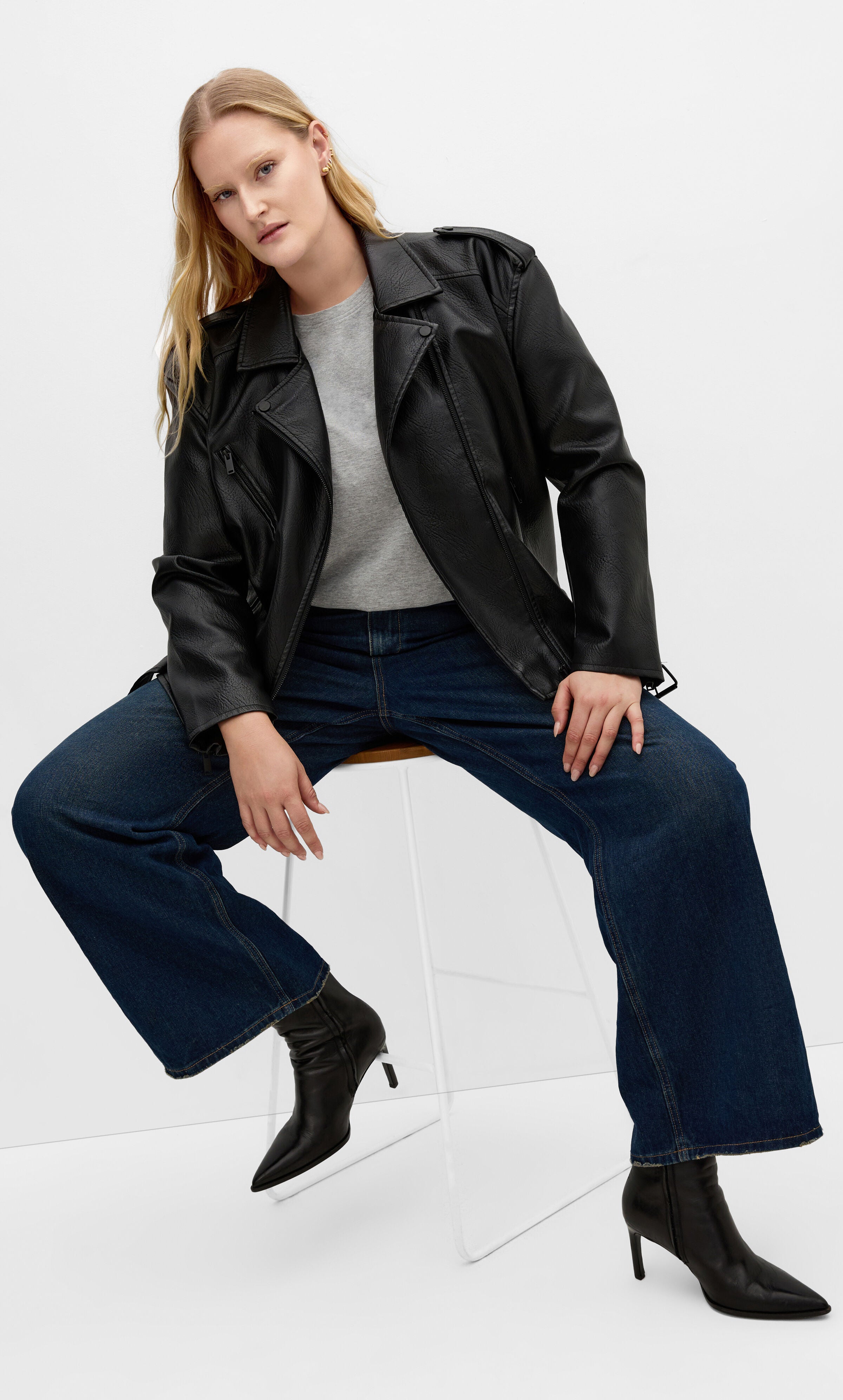 Julie Faux Leather Biker Jacket - black, BLACK, hi-res image number 0