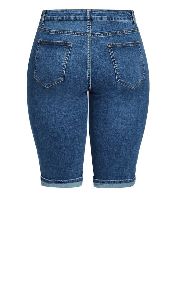 Turn Up Distressed Detail Knee Length Short - mid denim, BLUE, alternate image number 6