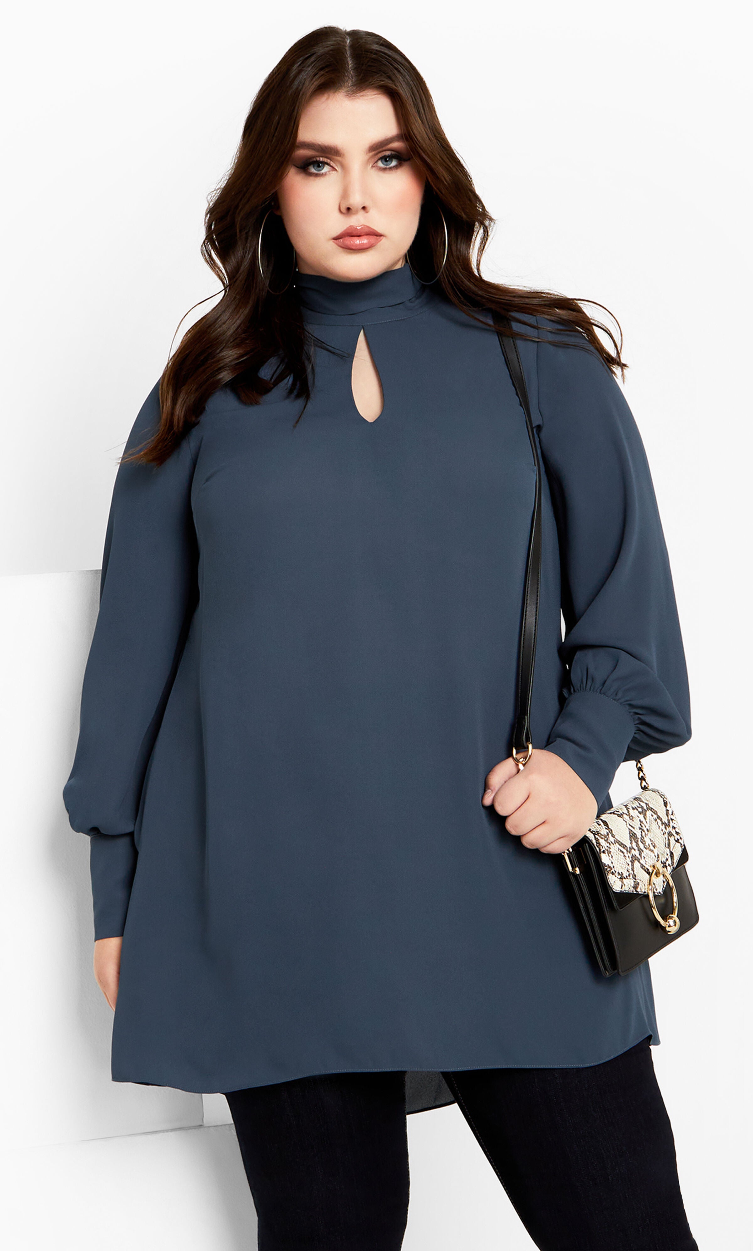 Neck Tie Tunic - navy, BLUE, hi-res image number 0